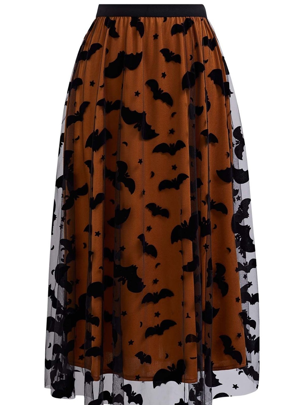 Women's Brown Bat-Print Tulle Skirt